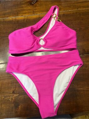 Girls' Hot Pink One-Shoulder Bikini Set